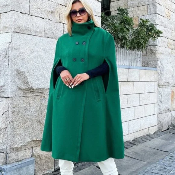 green contemporary Double Breasted Cloak Sleeve Ov - Picture 6 of 6